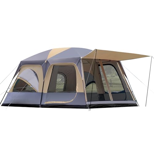 Carpa para camping de 8–12 personas, 2 habitaciones con divisor de cremallera, porche, carpa cabaña extra grande impermeable con 3 puertas y ventanas de malla, instalación fácil, 2.16 m de altura para camping al aire libre miniatura 1