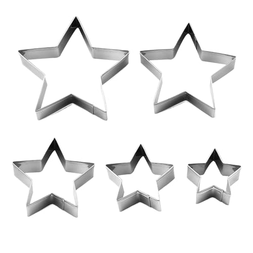 Juego De Cortadores De Galletas En Forma De Estrella - 5 Piezas De Galletas De Acero Inoxidable, Moldes Para Repostería | Cortadores De Metal Para Pasteles Y Fondant, Formas Decorativas Para Golosinas