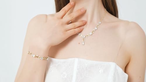 Image of GZWHD Wedding Jewelry Sets for Bride Bridesmaid Women Cubic Zirconia Necklace Earrings Bracelet Set Gift for Mother Friend Wife Daughter Sister Party Prom Jewelry