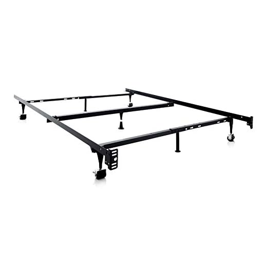 MALOUF Structures Heavy Duty Adjustable Metal Center Support and Rug Rollers bed frame, Queen, Full XL, Full, Twin XL, Twin, Black