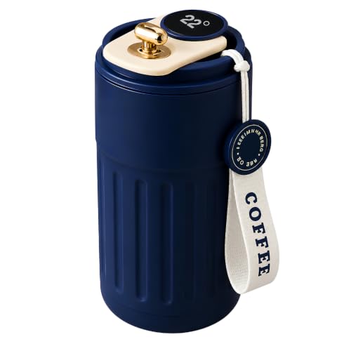 Image of Coffee Travel Mug with Smart LED Temperature Display - Made of 304 Stainless Steel- Leakproof Reusable Tea & Water Bottle for Office, Car & Outdoor with Carrying Loop - 460 ml