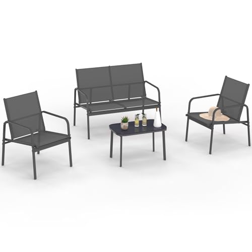 IDMarket - Salon de Jardin Bas TOLEDE 4 Places avec canapé, fauteuils et Table Gris Anthracite