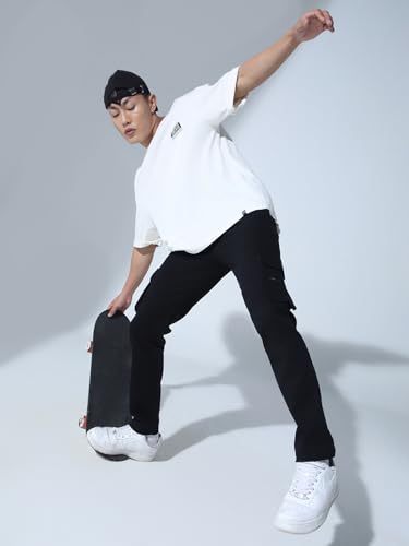 Image of Hubberholme Men's Regular Fit Cotton Trousers, Ankle Length Button & Drawstring Waist Cargo Chinos