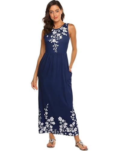 Image of Hount Women's Summer Sleeveless Striped Flowy Casual Long Maxi Dress with Pockets