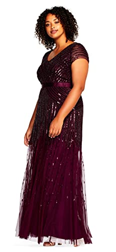 Adrianna Papell Women's Plus Size Floor Length Beaded Cap Sleeve V-Neck Dress3