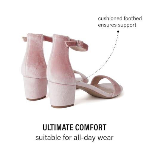 Image of J. Adams Daisy Heeled Sandals - Ankle Strap Low Block, Open Toe Dress Pumps, Chunky Heels - Dressy Shoes for Women - Bridal, Wedding, Summer Sandals