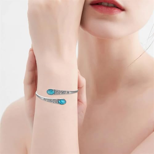 Genuine Natural Turquoise Chunky Adjustable Bracelet 925 Sterling Silver Boho Elegant Style Bangle Cuff Jewelry Gift for Women4