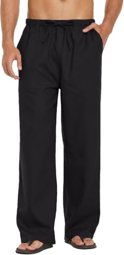 Image of CB-COLEBROOK Mens Casual Linen | Elastic Waist | Drawstring Summer Beach Yoga Linen Trouser | Loose Fit Pyjama Pants for Man