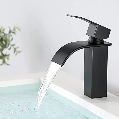 Wasserhahn Bad Schwarz Waschtischarmatur Schwarz - Cecipa Wascharmatur Bad Schwarz aus Edelstahl - Mischbatterie Waschbecken Einhebel Waschtischarmatur Wasserfall - Ares H102B (Kurz)