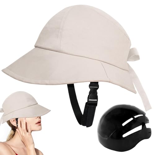 Casco de bicicleta para mujer con sombrero de sol beige de ala ancha ajustable 6