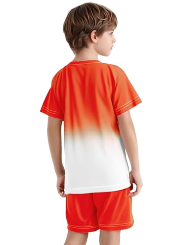 Boys Athletic Quick Dry Shorts Set Gradient Short Sleeve T-shirt 2 Piece Outfit with Pockets Sports Set Orange 7-8 Years2