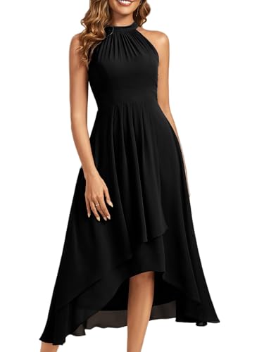 Ever-Pretty Women's Elegant Halter A-Line Pleated Chiffon Hi-Lo Wedding Guest Dresses 31927
