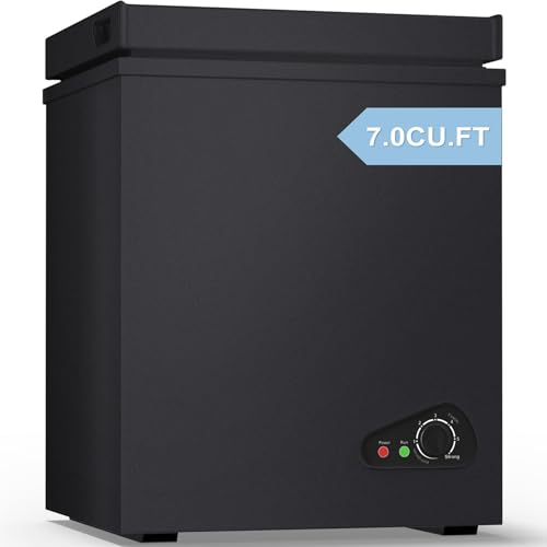 TABU 7.0 Cubic Feet Chest Freezer, Compact Top Opening Deep Freezer with 7 Level Adjustable Thermostat & Removable Basket, Low Noise, Freestanding (Black, 7.0 Cu.Ft.)