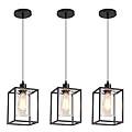 AOJUNSANSAN 3 Pack Black Pendant Lights for Kitchen Island Industrial Lantern Pendant Light Fixtures with Clear Glass Shade, Farmhouse Adjustable Height Hanging Pendant Lighting for Dining Room