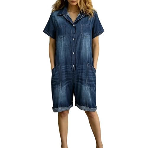 Mono vaquero vintage de una pieza con bordes enrollados y botones para mujer