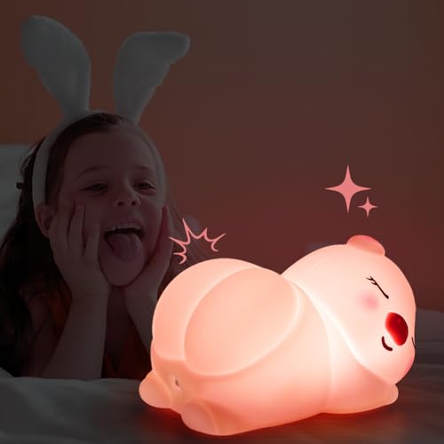 Image of GWALSNTH LED Lying Pig Tapping Lamp, 3 Level Dimmable Nursery Nightlight,Silicone Night Light,Rechargeable Bedside Touch Lamp for Bedroom Breastfeeding