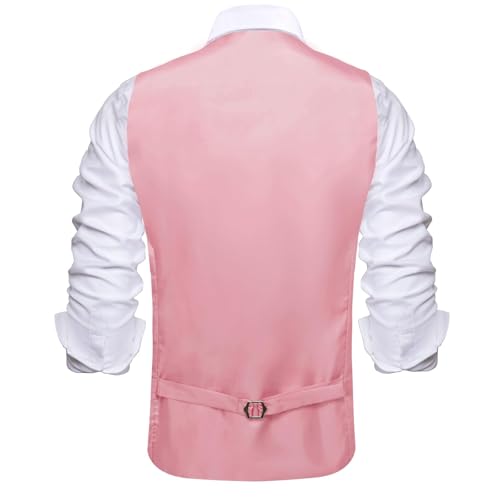 Image of Hi-Tie Men's Formal Suit Vest Solid Fit Vest for Men 3 Pockets V Neck Waistcoat Business Wedding Casual