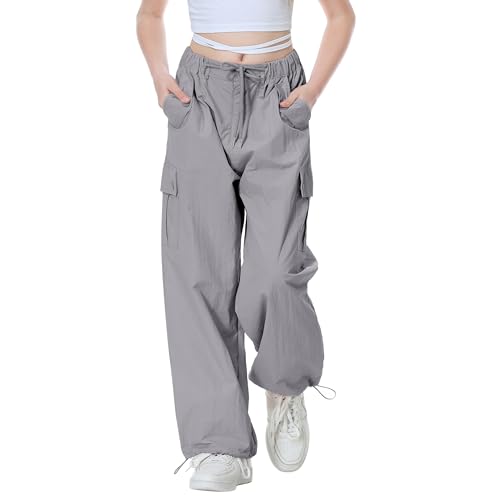Image of Rolanko Parachute Pants for Girls Y2K Cargo Trousers with Pockets Harajuku Jogger Pants Kids 4-14 Years