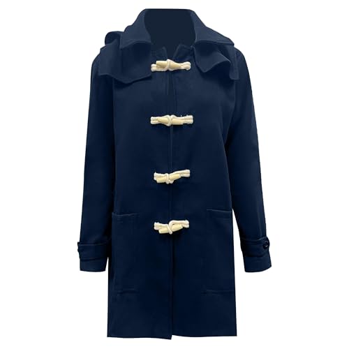 Manteau à capuche élégant mi-long pour homme bleu taille L style trench d'hiver