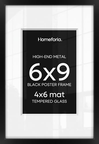 Image of Homeforia 6x9 Black Picture Frame, High-End Metal, 4x6 Mat, Glass | High End Aluminum, Tempered Glass, Acid-Free 4x6 Removable Mat, 6x9 in Edge-to-Edge Display 9x6, Wall Kit, Set Of 3