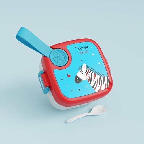 Image of Stainless Steel Bento Lunch Box for Kids | Leak-Proof, BPA-Free, Easy-Clean Tiffin with Spoon | School & Travel Lunch Container | LUNCHMATE Super Cute (500ML - Blue & Red)