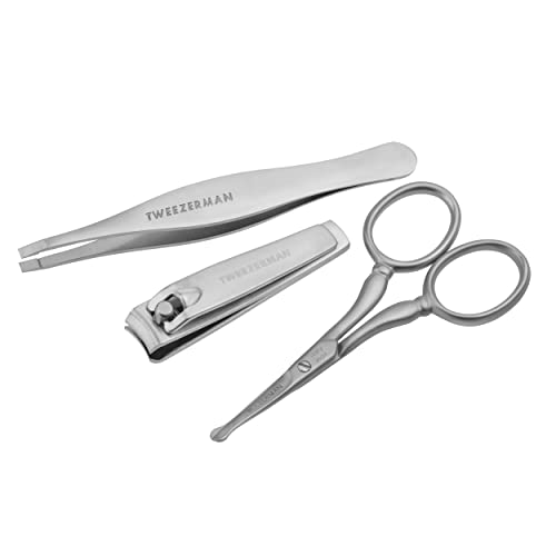 TWEEZERMAN Men's Face & Nail Treatment Set with Facial Hair Scissors - Silver