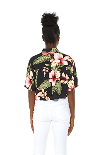 Image of Family Matching Hawaiian Clothes, Black Rafelsia | Lightweight 100% rayon • Family matching outfits • Beach vacations • Luaus • Cruises • Family photos
