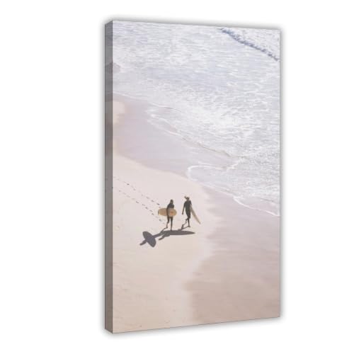Toile pastel surf côtier pour habiller un mur vide, petit tableau déco plage 20x30