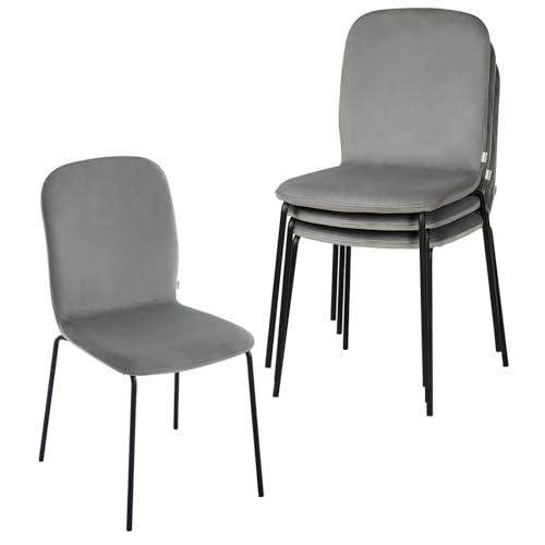 WOLTU Sillas de Comedor, Set de 4 Sillas de Cocina Terciopelo, para Comedor, Salón y Dormitorio, Asiento Acolchado y Patas de Metal, Gris Oscuro, EZS41dgr-4