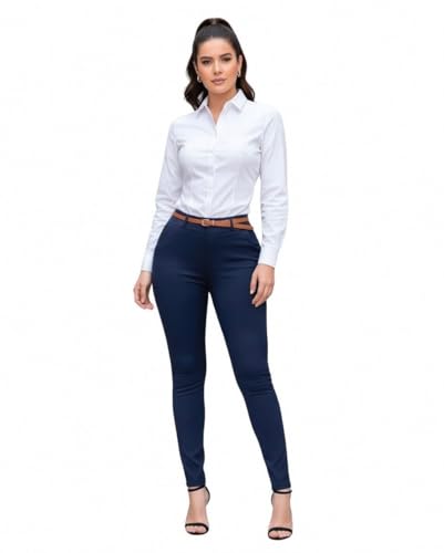 Lista de Pantalones para Dama de Vestir que Puedes Comprar On-line. 45 Genérico Pantalon Dama Vestir Moda Stretch Tiro Alto Oficina Formal 03 (MX/US, Numérica, 7, Regular, Alto, Marino)