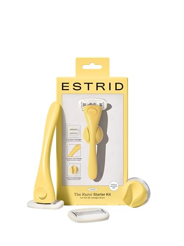 Estrid Starter Kit - Steel Razor + 2 * 5 blade Refill + Wall holder Razor for Body Vegan For sensitive skin 2 refill cartridges (Butter)