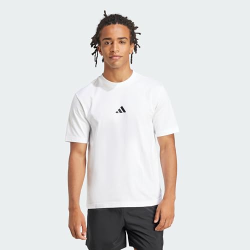 adidas Men's Essentials SMALL Logo Single Jersey Tee, White/Black, L