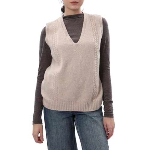 Image of Amazhiyu Womens 100% Wool Sweater Vest Sleeveless V Neck Knitted Pullover Top