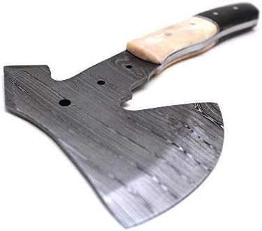Wild Turkey Handmade Damascus Steel Collection - Hacha de hoja fija de 9 pulgadas con funda de cuero incluida