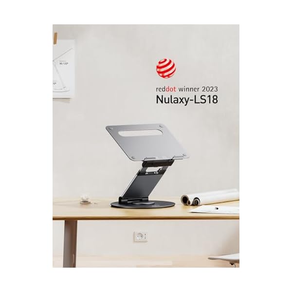 Nulaxy Telescopic 360 Rotating Laptop Stand for Desk Adjustable Height Swivel Pull Out Design Ergonomic Laptop Riser Fits All 10-17" Laptops Computer MacBook, Gray - Image 3