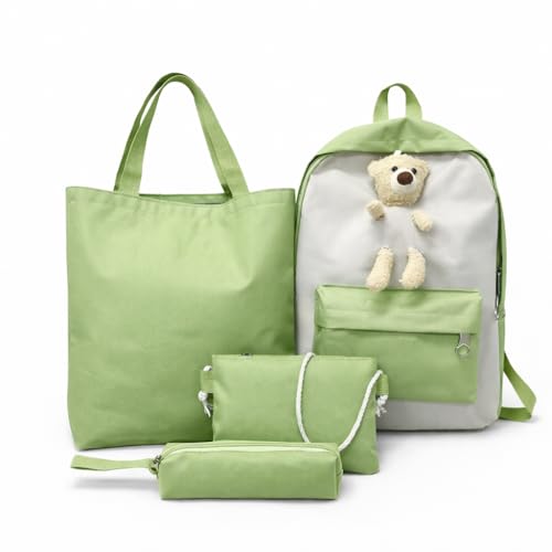 Kit Mochila Ursinho 4 Em 1 Multifuncional Maternidade Impermeavel Resistente Necessaire Estojo Bolsa De Mão Estudo Casual Rosa, Preta, Verde ou Lilás DUPIN (VERDE)