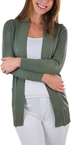 Image of ToBeInStyle Women's Long Sleeve Rib Banded Open Sweater Cardigan