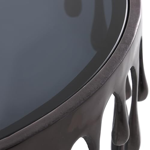 Image of Deco 79 Aluminum Metal Living Room Coffee Table Drip Table with Melting Designed Legs and Shaded Glass Top, Center Table 36 inch x 36 inch x 16 inch, Black