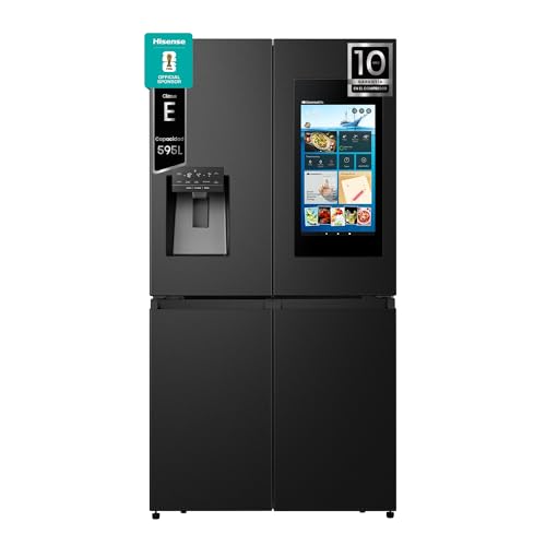 Hisense RQ760N4IFE Cross Door Puerta Americana con dispensador, Total NoFrost, Smart Connectivity con Pantalla & WiFi, MultiFlow,Metal Tech Cooling, E, Negro