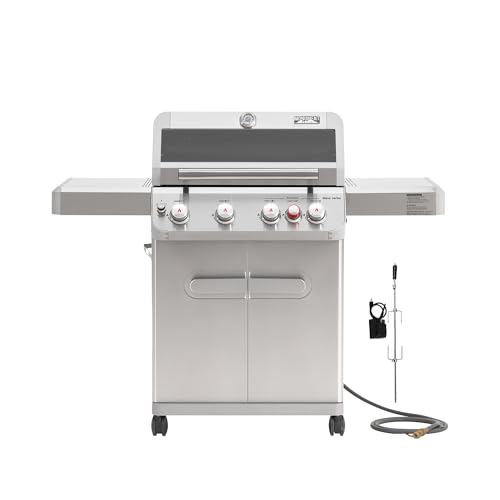 Monument Grills 4+1 Burner Natural Gas Grill with Hose, 50,000 BTU Stainless Steel Outdoor Patio Barbecue Grill with Rotisserie, Fast Heating, Knob Control, M415BZNG