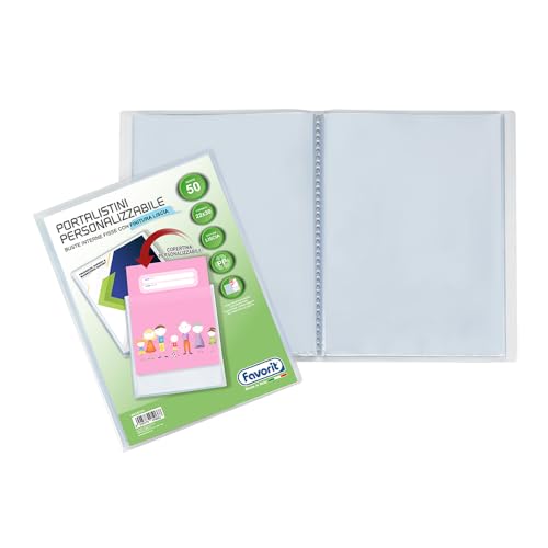 FAVORIT Sichtbuch mit festen Umschlägen und personalisierbarer Fronttasche für 50 Blätter, 22 x 30 cm, transparent