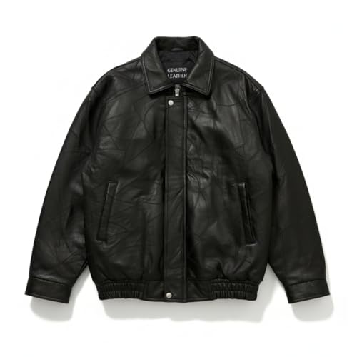 Blouson de moto en cuir noir urbain : veste style bomber zippée pour motard au quotidien