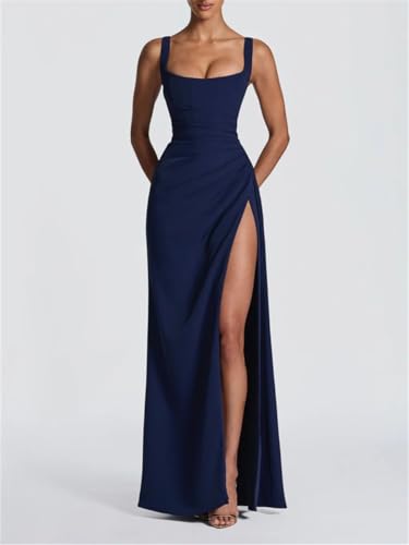 Robe de demoiselle d'honneur en satin noir, la solution longue et fendue pour vos soirées - 2