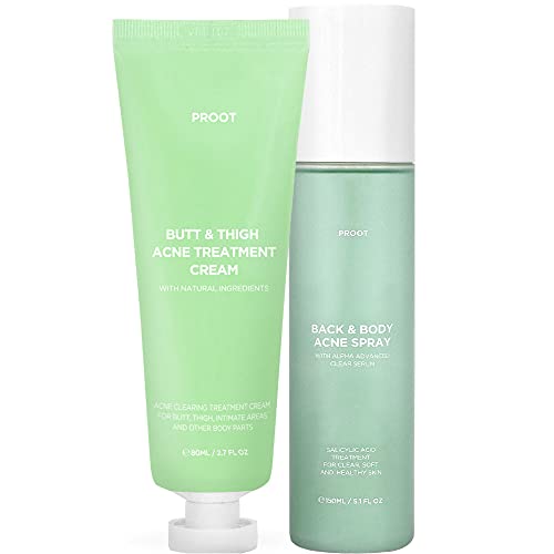 Proot Butt Acne Spot Treatment Cream (Tube Type) + Back & Body Acne Spray Bundle | Treatment Cream And Body Spray For Acne, Cellulite, Ingrown Hair, Bikini & Razor Bump | For All Skin Type #TOP7