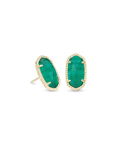 Kendra Scott Ellie Stud Earrings for Women, Fashion Jewelry, 14k Gold-Plated, Emerald Cat's Eye
