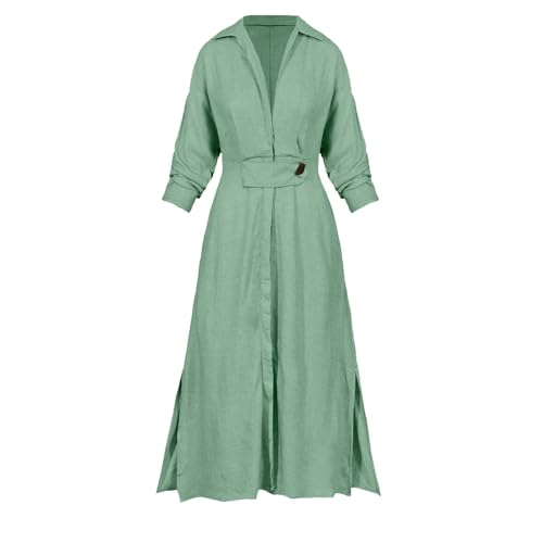 Shirt Dress for Women Lapel Collar Loose Cotton Linen Long Sleeve Cardigan Dresses Slim Fit High Waist Dress2