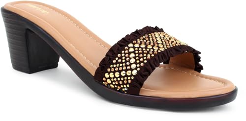 Image of Action Women's Knitted Mule Sandals| Block Heel 10cm| Peep-Toe Design Beige