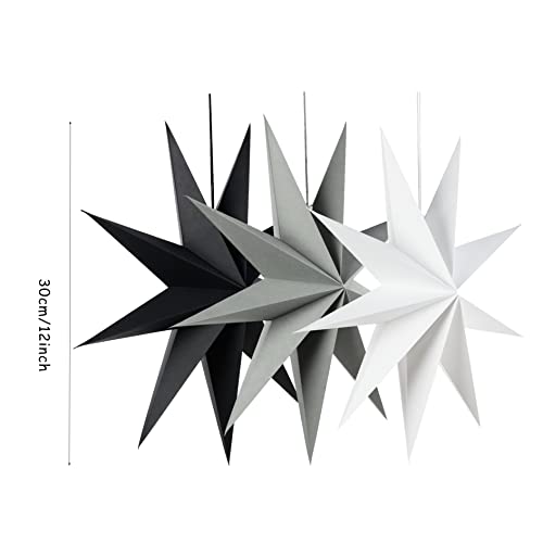 Image of SUNBEAUTY 3 Pcs 9-Pointed Paper Star Lanterns 12 Inch Hanging Lampshade Wedding Birthday Christmas Home New Year Party Decorations