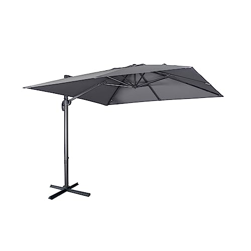 Alice's Garden - Parasol déporté carré 3 x 3m haut de gamme - Falgos - Gris - Parasol excentré inclinable. rabattable et rotatif à 360°.