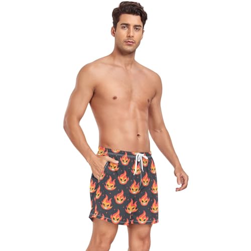 Evil Laughing Flame Demon Mens Beach Shorts Men Double Layer Bathing Suit with Pockets Quick Dry Elastic S4